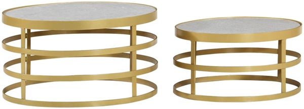 Couchtisch-Set, Sofatisch 2-tlg. Marmor Messingfarben und Weiß