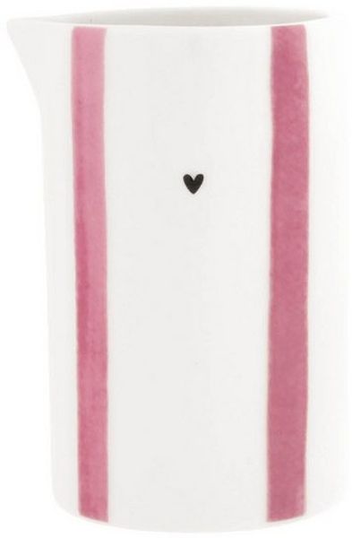 Bastion Collections Milchkännchen rosa Streifen – Keramik Krug 10cm – Herz-Design weiß/pink