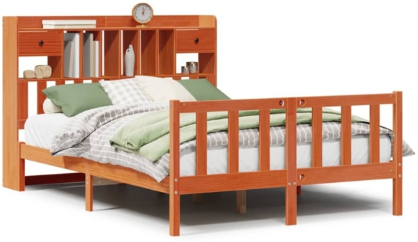 vidaXL Massivholzbett mit Regal ohne Matratze Wachsbraun 140x190 cm 3321757