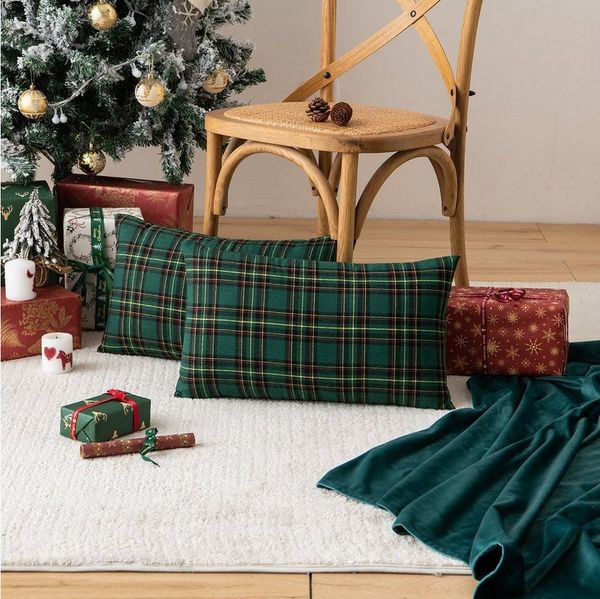 Sunicol Kissenbezüge Quadratisch Schottisch kariert, Baumwolle Polyester, für Bett Sofa Pad, (2 Stück), Weihnachtsdekoration