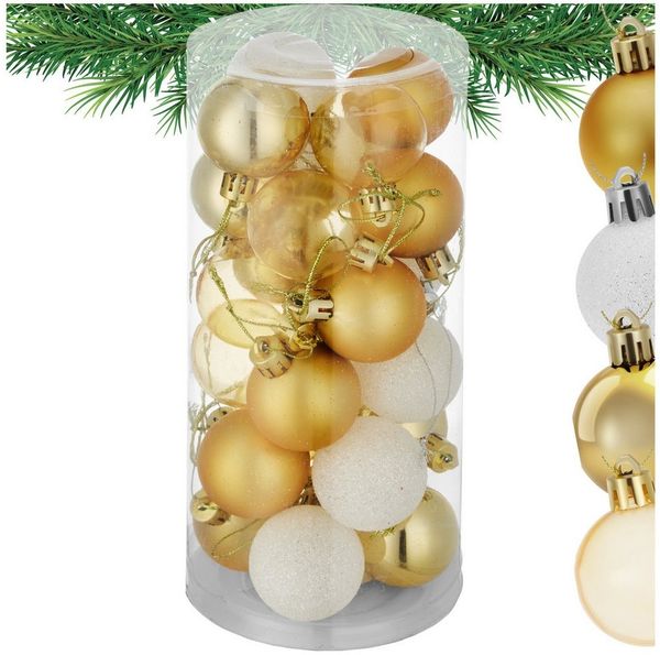 tectake Weihnachtsbaumkugel Christbaumkugel (1 St), 24er-Set in Weiß und Gold