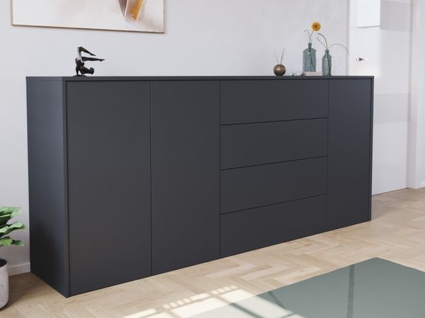 Sideboard Impulse 200cm 3 Türen 4 Pushauszüg Grafit : Grafit