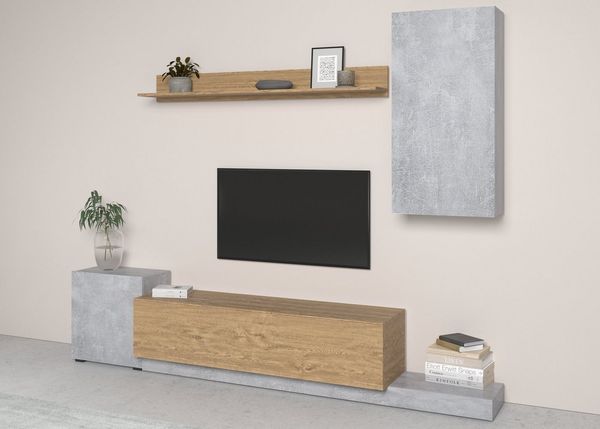 Wohnwand Rimini Anbauwand 4-teilig grifflos Farbe: grau