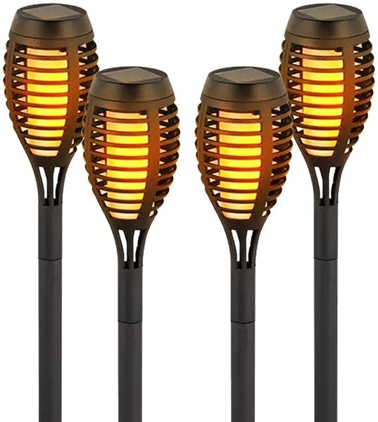 4er Set LED Solarleuchten, schwarz, Feuereffekt, H 50 cm