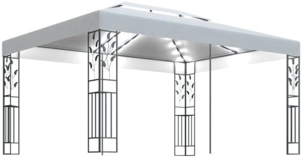 vidaXL Pavillon mit Doppeldach & LED-Lichterkette 3x4 m Weiß 3070298