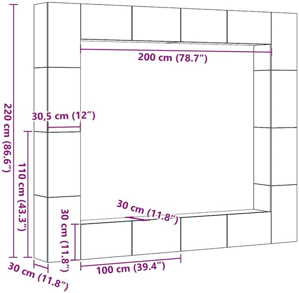 vidaXL 8-tlg. TV-Schrank-Set Wandmontage Altholz-Optik Holzwerkstoff 3328955 Bild 9