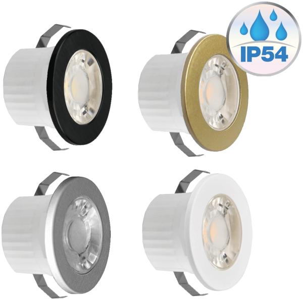 3 Watt Mini LED Einbauleuchte Einbaustrahler Einbauspot Spot 3000K Warmweiß 240 Lumen 230V Anschluss Schutzart IP54 Silber