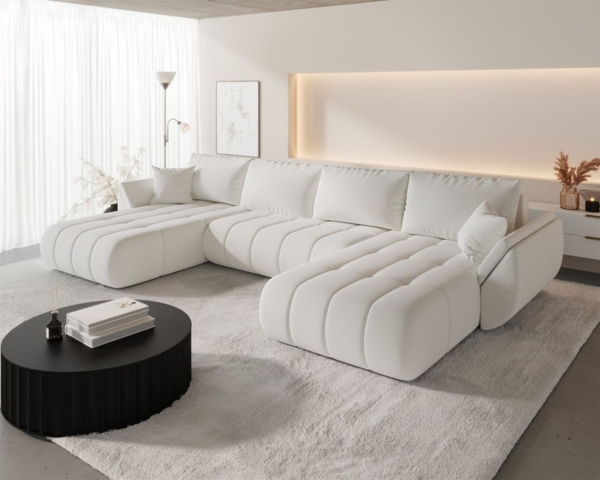 Wohnlandschaft Sofa mit Schlaffunktion MISATO Stoff Wind Altweiß Bild 2