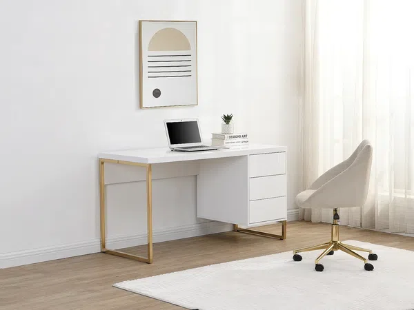 Vente-unique - TIMFIA Büromöbel Holz, Platte Weiß - B 60 cm x H 75 cm x L 140 cm