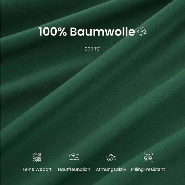 Topfinel Bettwäsche 135 x 200 baumwolle weich hautfreundlich Allergiker Baby ganzjährig, Baumwolle, 2 teilig, bettwäsche-sets 155 X 220 mit reißverschluss Dunkelgrün Einfarbig Boho