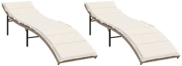 vidaXL Sonnenliegen 2 Stk. mit Auflagen Beige Poly Rattan 3277304