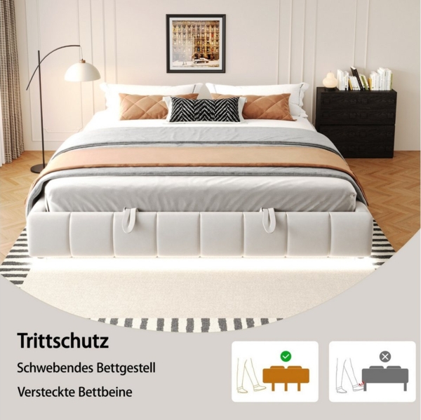 OKWISH Polsterbett Stauraumbett Kinderbett (Hydraulisches, ohne Kopfteil, mit LED-Licht & Stauraum, für moderne Schlafzimmer & Jugendzimmer 180x200 cm), Ohne Matratze Bild 3