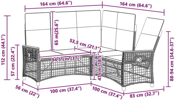vidaXL Garten Liegesofa Set Grau und Marineblau 164 x 164 x 112 cm 42026827 Bild 12
