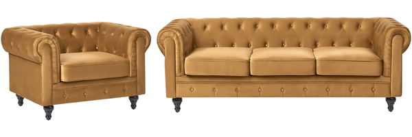 Sofa Set Samtstoff senfgelb 4-Sitzer CHESTERFIELD