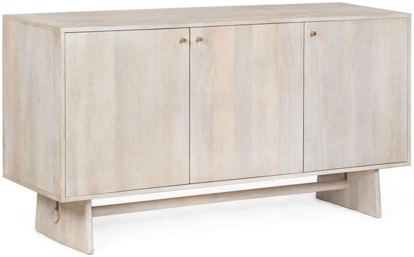 Sideboard Aveshli aus Mangoholz, skandinavisches Design, beige, 150 cm breit, mit 3 Türen