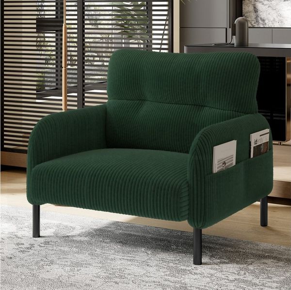 BlingBin Sessel Relaxsessel Polsterstuhl Loungesessel (1-St, Cordstoff, Armlehnen mit Seitentaschen auf beiden Seiten), für Wohnzimmer, Schlafzimmer, Arbeitszimmer, 67x75x79 cm