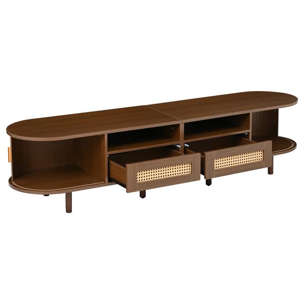 TV-Schrank 170x40x40 cm in Dunkel-Nussbaum mit Rattan-Dekor, 2 Schubladen und 2 Schiebetüren Bild 6