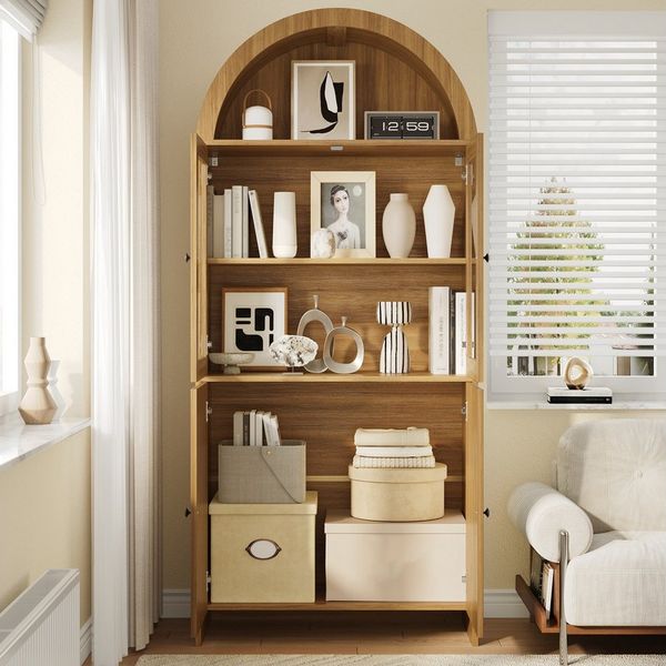 MODFU Vitrine 78x176x40 cm mit Glastüren und Bogendecke (Packung, 1-St, Stilvolles Sideboard für das Wohnzimmer) Geschlossener Schrank mit Wellenmuster