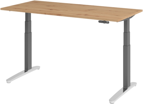 bümö elektrisch höhenverstellbarer Schreibtisch 160x80 cm mit Memory-Steuerung - Design Schreibtisch höhenverstellbar elektrisch, elektrischer Schreibtisch Asteiche, Gestell graphit/alu, XBHM-16-R-GC