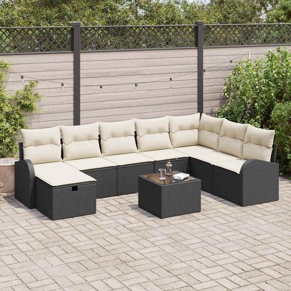 vidaXL Garten-Sofa-Set mit Kissen 9 pcs Schwarz Poly Rattan 3360468