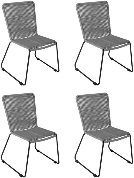 Gartenstuhl Outdoor-Seilstuhl Farbe Grau mit Eisen-Gestell in schwarz ISRA (4er Set) 136312356
