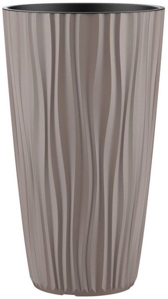 Engelland Blumentopf Pflanztopf mit herausnehmbarem Einsatz & Bewässerungssystem (1 St, robuster PP-Kunststoff), Wasserspeicher, Rillenoptik, hoch, rund, modern, UV-resistent