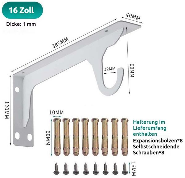 PRIISF Wandgarderobe 2Stück Regalhalterung Schwerlast Kleiderstange Wandgarderobe mit Haken (Regalträger Tablarträger Kleiderständer Flur Garderobe Hutablage, Wandregal Kleiderhaken Schwerlastwinkel Regal Wandhalterung), für Flur, Wohnzimmer, Schlafzim...