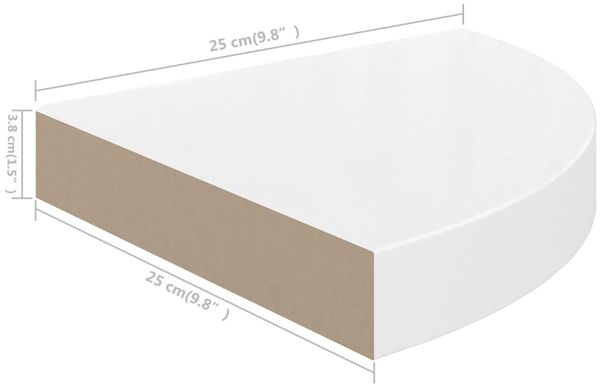 vidaXL Schwebende Eckregale 2 Stk. Hochglanz-Weiß 25x25x3,8 cm MDF 323887 Bild 8