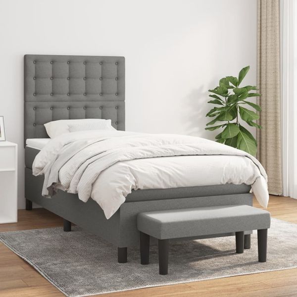 vidaXL Boxspringbett mit Matratze Dunkelgrau 90x200 cm Stoff, Härtegrad: H2 [3136886]