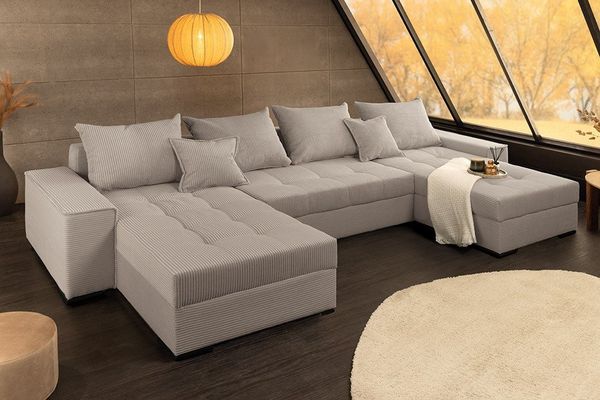 riess-ambiente Wohnlandschaft LODGE 315 cm greige – Cord, Couch, Schlaffunktion, Bettkasten, FSC, Einzelartikel 1 Teile, komfortables XXL-Sofa mit Federkern – ideal fürs moderne Wohnzimmer
