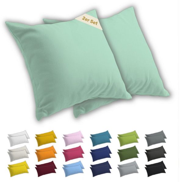 Lavea Kissenbezug 2er Set Kissenhülle Jersey, 100% Baumwolle, Kissenbezüge, (2 Stück), allergikerfreundlich - sicherer YKK-Reißverschluss - waschbar 60°C