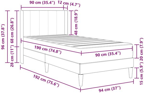 vidaXL Bettgestell mit Matratze Dunkelgrau 90 x 190 cm Samt 3414832 Bild 11