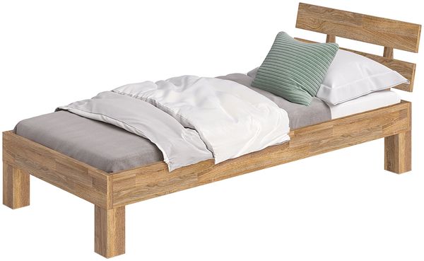 skølm 'Floki' Bett 90x200 cm, Bettgestell, natur geölt, Massivholzbett aus Eiche, Einzelbett mit Bettkopf Bild 8
