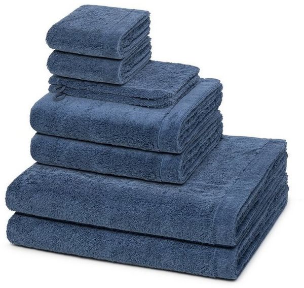 Cawö Lifestyle 8 tlg. Frottier-Set - 2 X Handtuch (50 X 100cm), 2 X Duschtuch (70 X 140cm), 2 X Gästetuch (30 X 50cm), 2 X Waschhandschuh (16 X 21cm) - 520 g/m2 - Nachtblau