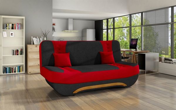 Klick-klack-Sofa Schlafsofa KANDY in Stoff Alova Schwarz-Rot