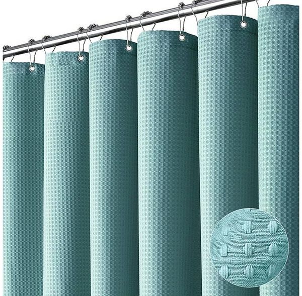 Diwzbyn Duschvorhang aus Waffelstoff, wasserabweisend, waschbar & extra dick Breite 180 cm (1-tlg), strukturierter Stoffvorhang für Badezimmer