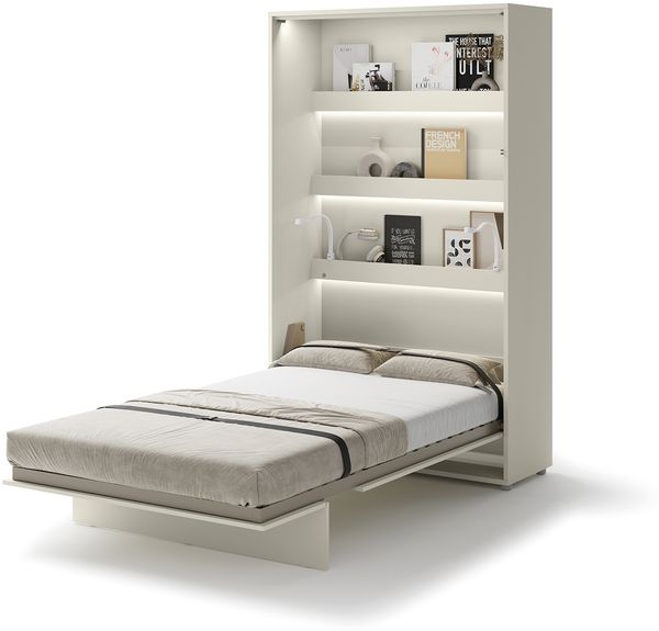 MEBLINI Schrankbett Bed Concept - BC-02 - 120x200cm Vertikal - Kaschmir - Wandbett mit Lattenrost - Klappbett mit Schrank - Wandklappbett - Murphy Bed - Bettschrank