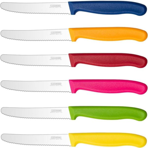 LAZAHOME Tafelmesser Set 6 Stück Frühstücksmesser Wellenschliff Bunt