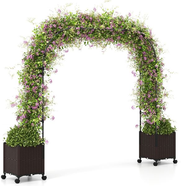 Gartenbogen Spalier mit 2 Pflanzkästen Outdoor Pergola Rankbogen Metall Deko Bogen