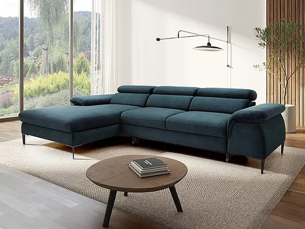 Vente-unique - SEPINA Sofa SamtStoff Blau - B 182 cm x H 75 cm x L 288 cm