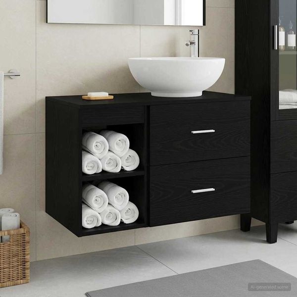vidaXL Badezimmermöbel-Set 2 pcs Schwarze Eiche Holzwerkstoff 3403913