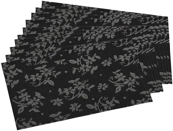 10 Platzsets aus Kunststoff, Flora Schwarz - 43x29 cm