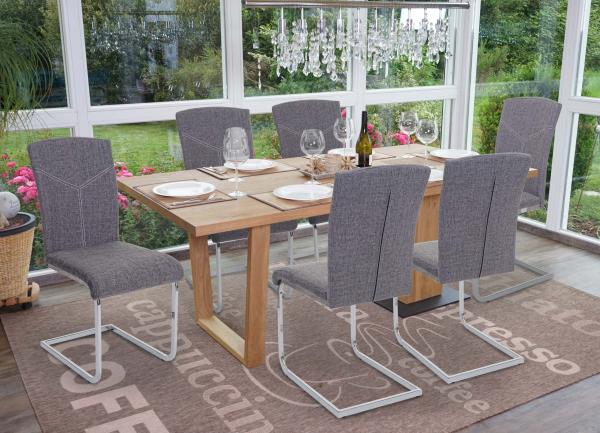 6er-Set Esszimmerstuhl HWC-F36, Freischwinger Küchenstuhl Konferenzstuhl ~ Stoff/Textil, grau