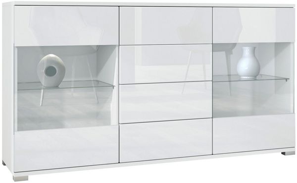 Sideboard Kommode Bari V1, Korpus in Weiß matt / Front in Weiß Hochglanz (139 x 72 x 35)