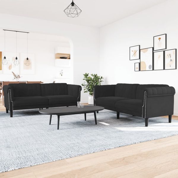 vidaXL 2-tlg. Sofagarnitur Schwarz Samt 3209224