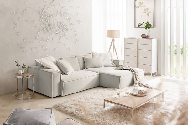 KAWOLA Sofa SAMU Ecksofa Feincord silber Recamiere rechts 72 x 168 x 276 cm