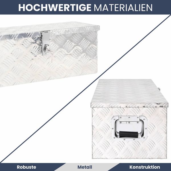 Aluminiumbox mit Deckel - Abschließbar | Alubox Deichselbox Alu Anhängerbox Werkzeugkiste Metall Transportbox Metallkiste, 80x39x30cm Silber Bild 4