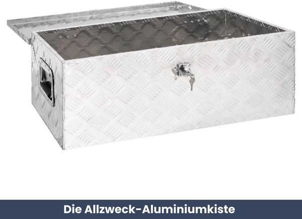 Aluminiumbox mit Deckel - Abschließbar | Alubox Deichselbox Alu Anhängerbox Werkzeugkiste Metall Transportbox Metallkiste, 80x39x30cm Silber Bild 2