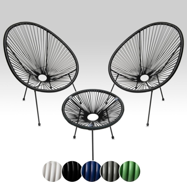 sunnypillow Gartenstuhl 2er Set Acapulco Gartenstühle mit Tisch, Schwarz