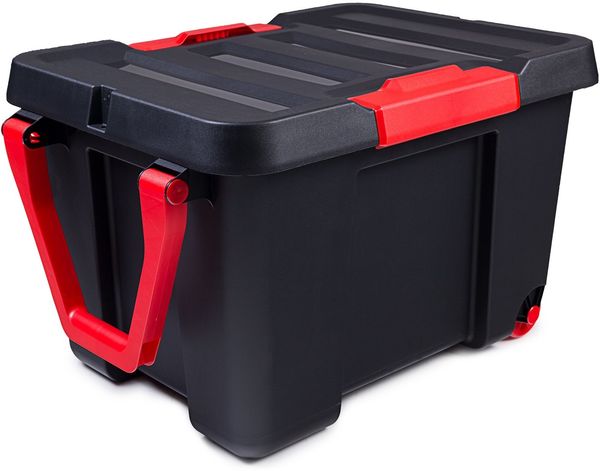 ONDIS24 Aufbewahrungsbox Stapelbox mit Deckel 120L, Kunststoff, Werkzeugkasten rollbar, Transportbox, abschließbar (Schloss nicht im Lieferumfang enthalten)